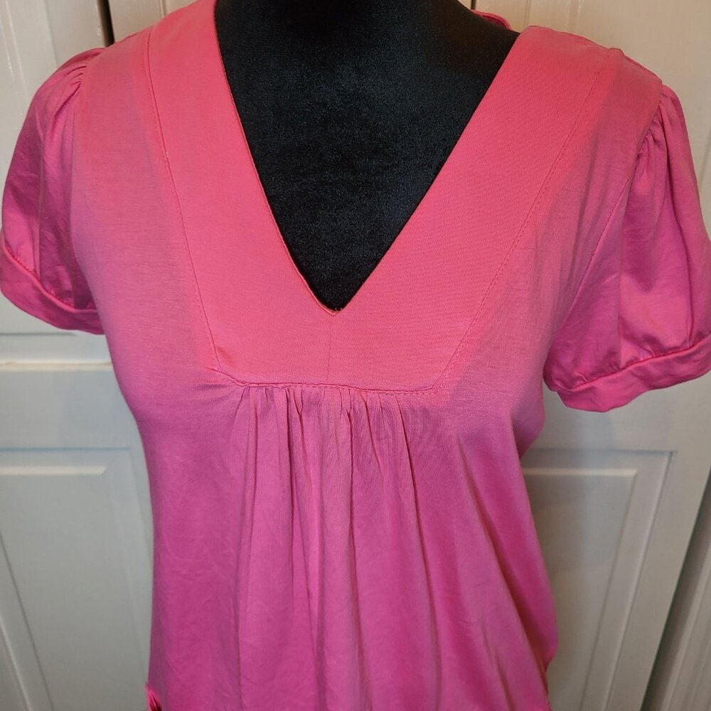 Vintage Y2K Pink Tunic Puff Sleeves Patch Pockets Hannah S Preppy 00s Y2K Retro - Picture 3 of 8